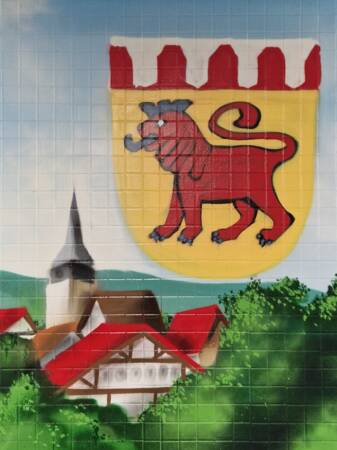 Stilisiertes Wappen von Münklingen in der Bahnhofsunterführung Weil der Stadt