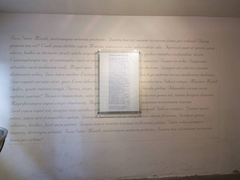 Eine mit lateinischem Text beschriebene Wand