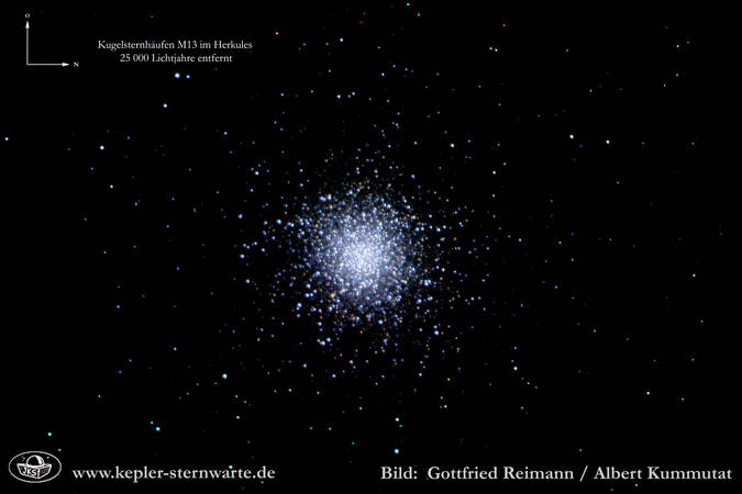 Kugelsternhausen (M13) im Herkules, 25000 Lichtjahre entfernt