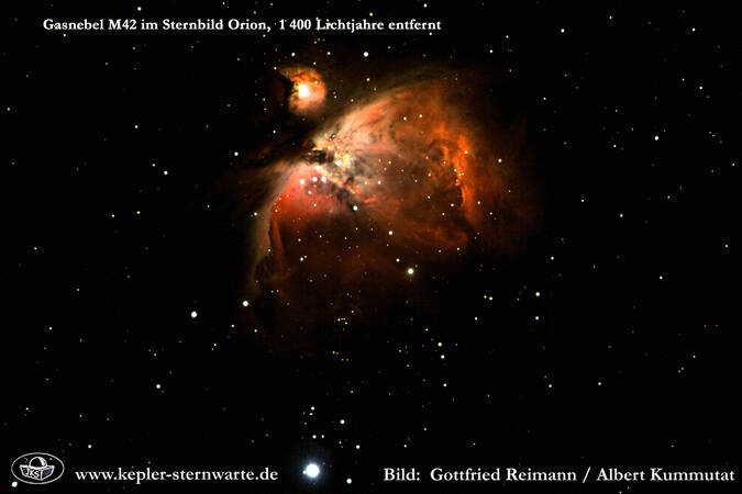 Gasnebel (M42) im Sternbild Orion, 1400 Lichtjahre entfernt